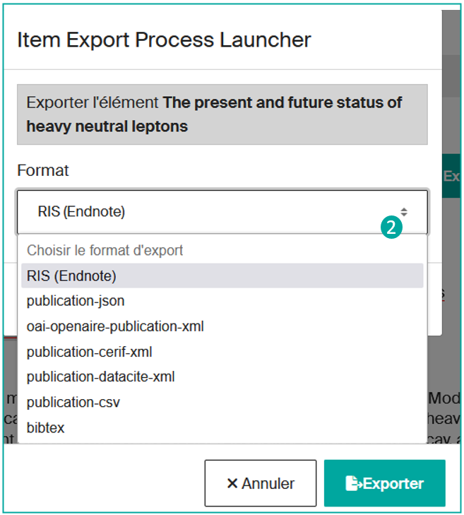 Sélection du format d'export (2)