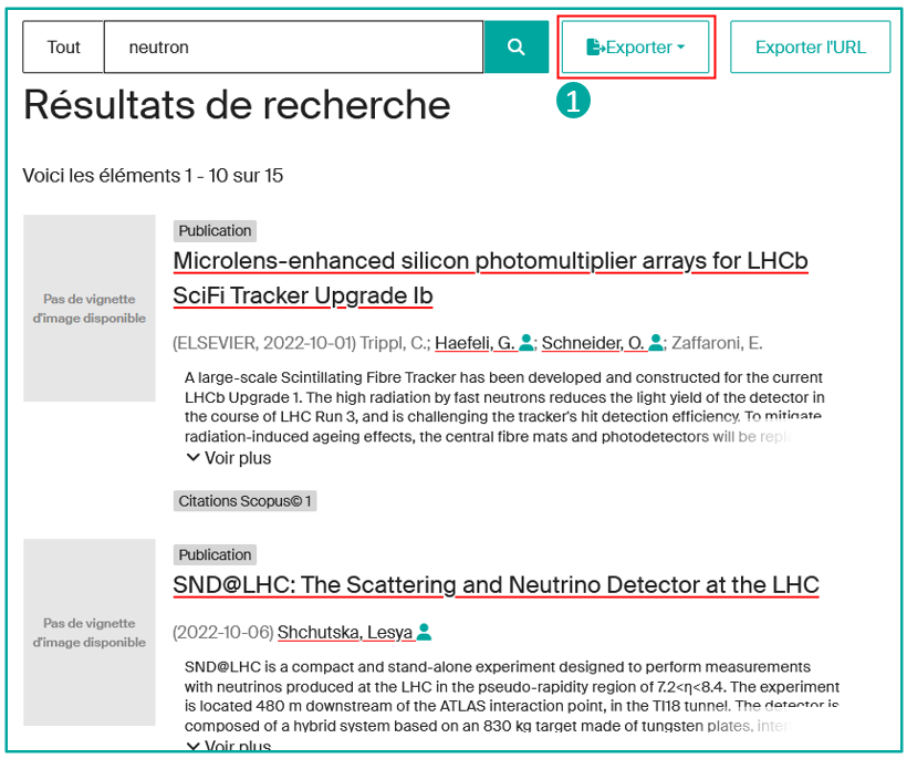 Bouton Exporter sur la liste de résultats (1)