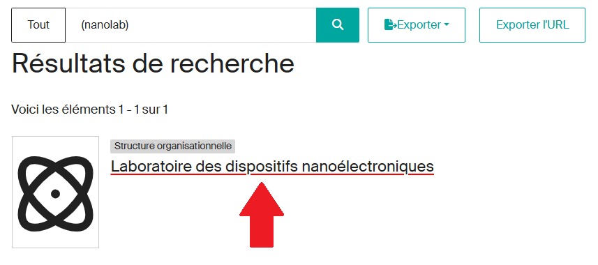 Résultats de recherche — cliquer sur le nom de l'unité