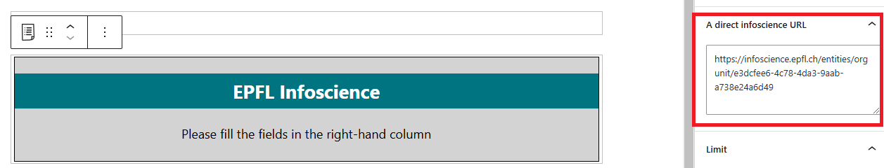 WordPress — champ Infoscience URL