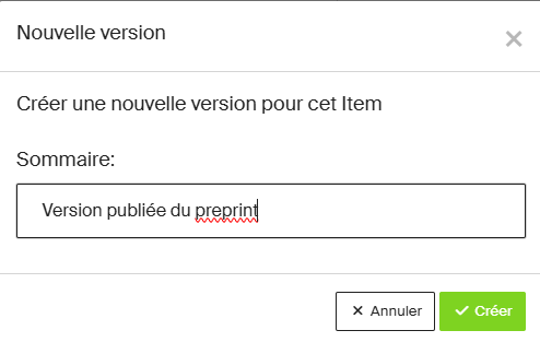 Champ sommaire du commentaire de version