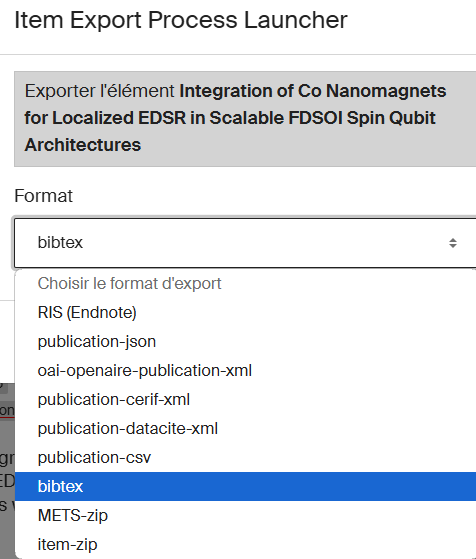 Sélection du format d'export