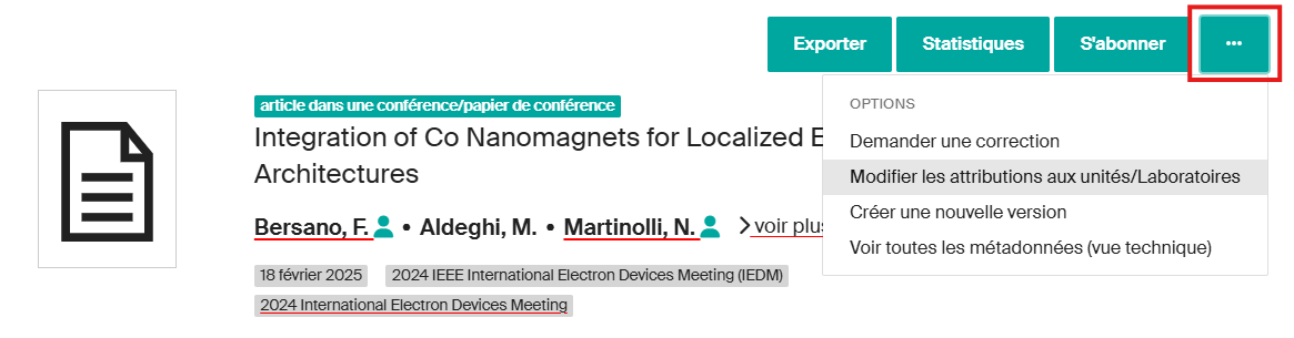 Option Modifier les attributions aux unités/laboratoires