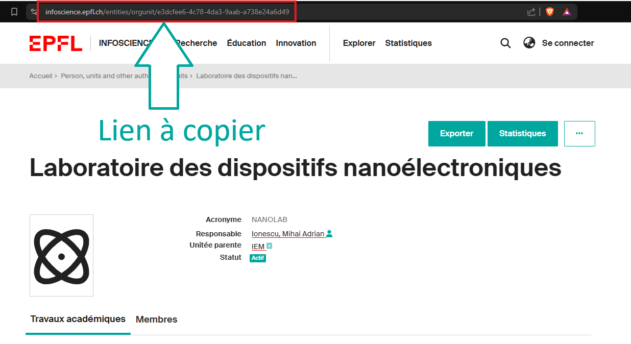 URL de l'unité dans la barre d'adresse