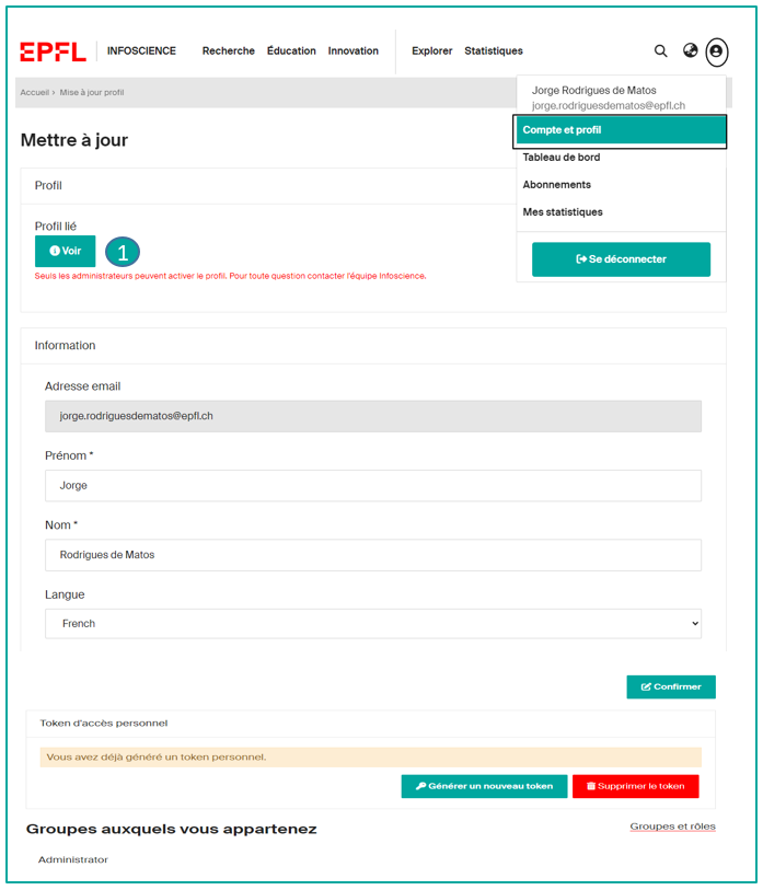 Page de paramétrage du compte (1)