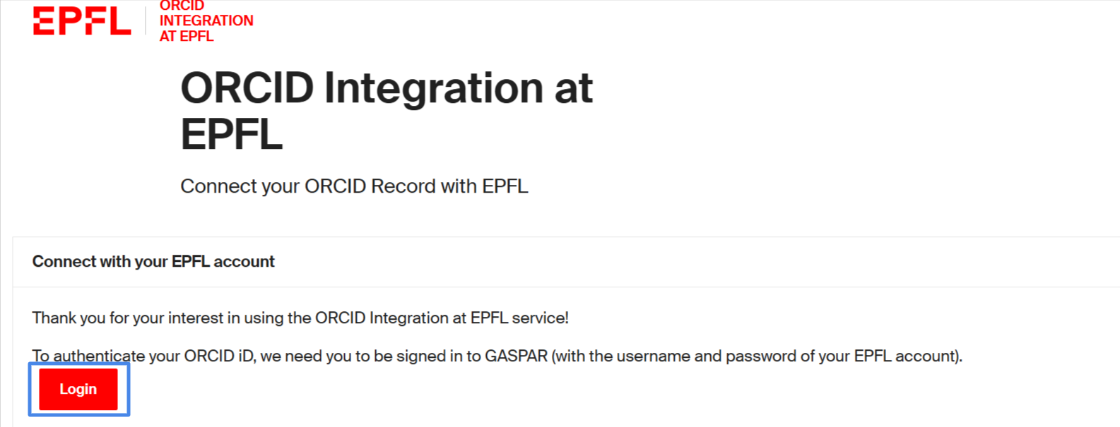 ORCID Integration at EPFL — bouton Login