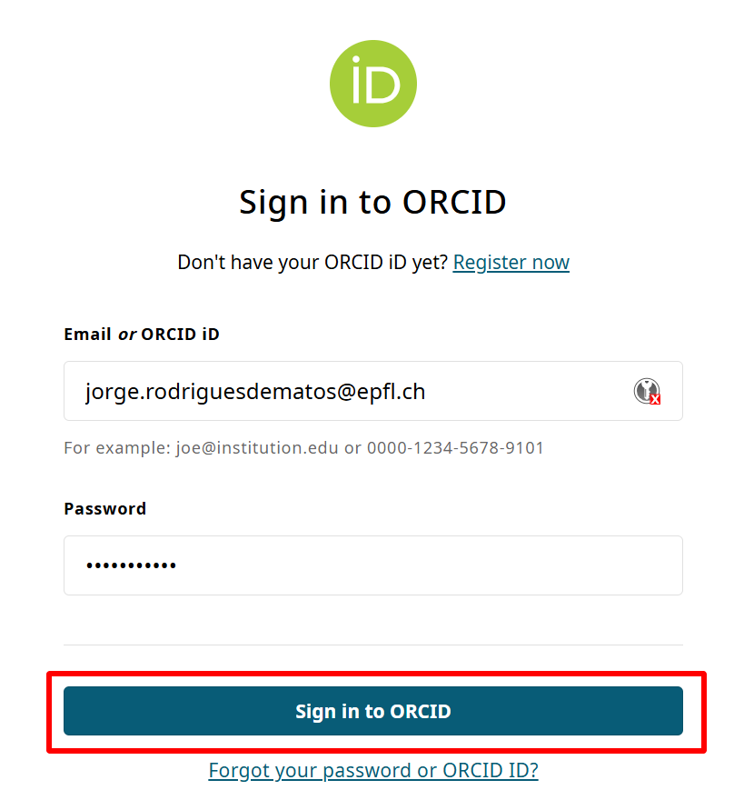 Page de connexion ORCID — Sign in to ORCID
