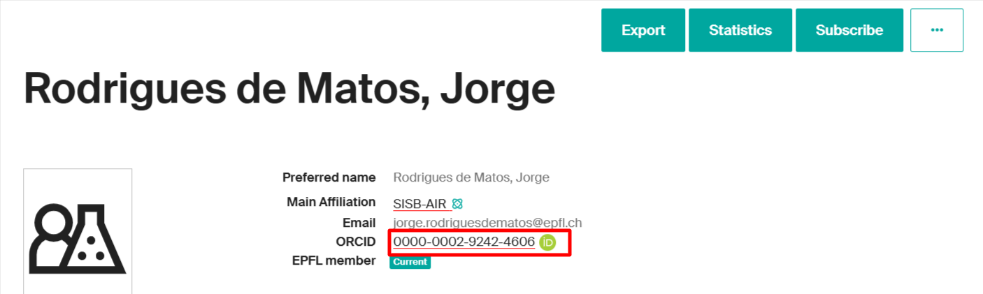 Icône ORCID verte sur le profil