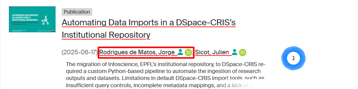 Icône ORCID verte sur les publications