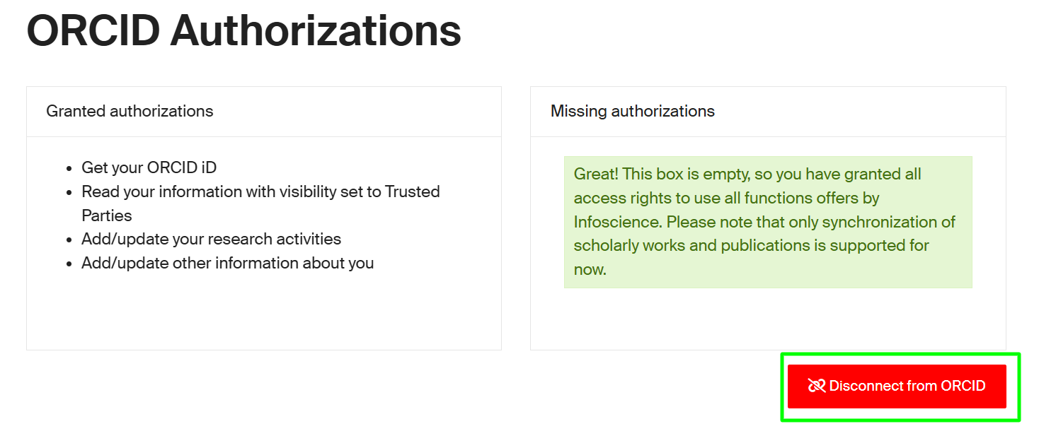Option Disconnect from ORCID