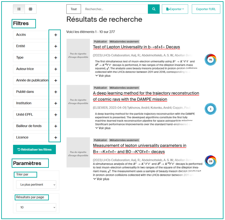 Filtres et facettes sur la page de résultats