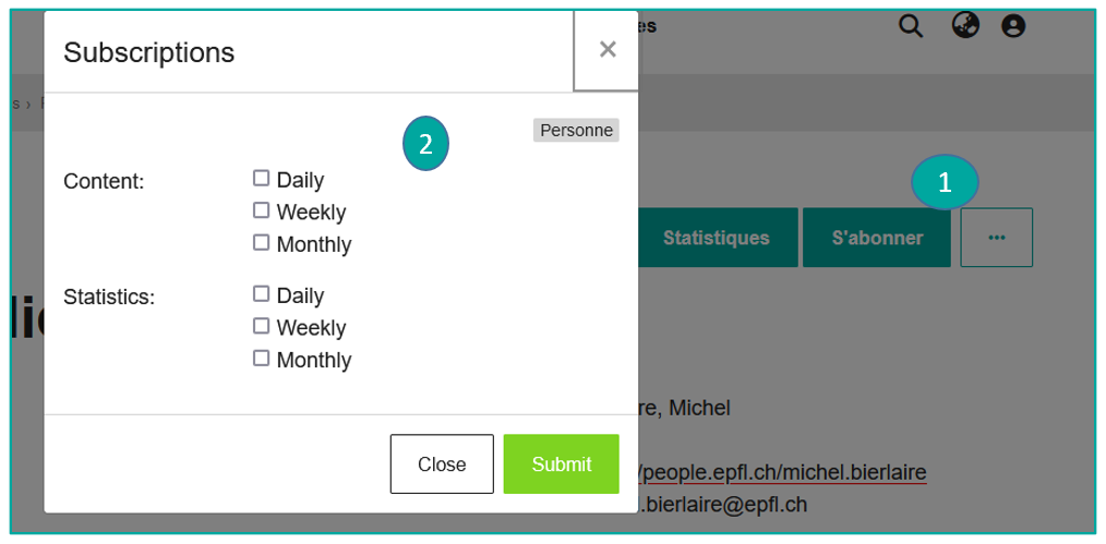 Bouton S'abonner et paramètres de notification (1)(2)